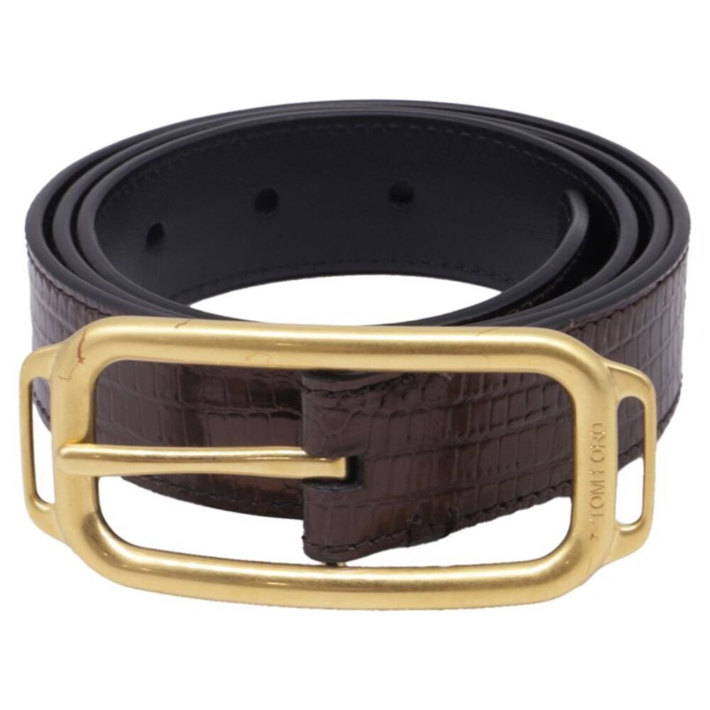 Tom Ford Croc-Effect Buckled Belt in Brown Leather